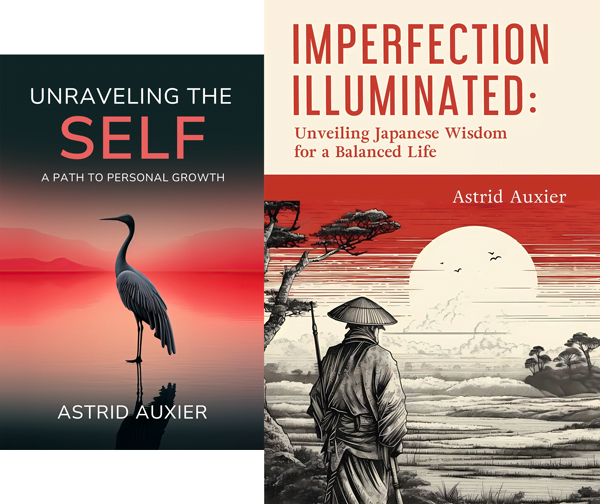 Two book cover unraveling the self and imperfection illuminated by Astrid Auxier